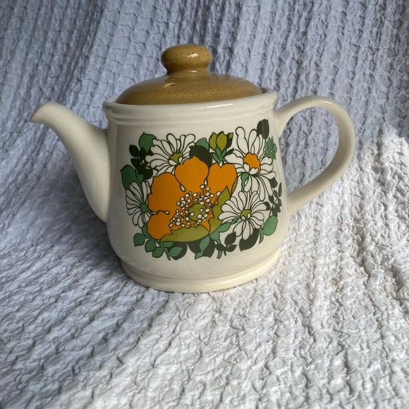 Vintage Sadler teapot stonewear buttercup & daisy print groovy MCM - Picture 2 of 15